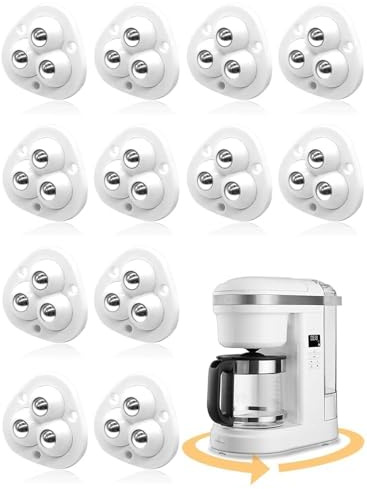 Lot de 12 petits roulettes autocollantes pour appareils de cuisine, rotation à 360°, roues universelles pour appareils sur le comptoir, cafetière, petits meubles (blanc)