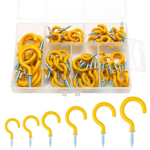 75PCS Yellow Metal Ceiling Hooks - Multipurpose Screw-in Wall Hooks for Hanging Plants, Cups, Utensils, Lights - Indoor & Outdoor Use