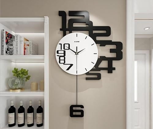 Modern Wall Clock 45x72cm – Large Decorative Silent Non-Ticking Wall Clock with 3D Numbers & Pendulum – Contemporary Art Clock for Living Room, Hallway, Office, Home Décor – Battery Operated