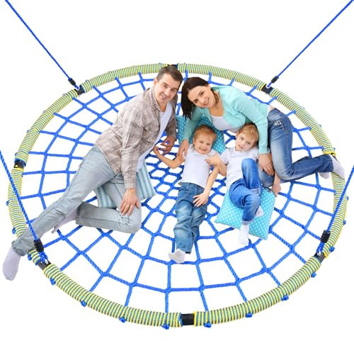 Trekassy 60 Large Spider Web Saucer Tree Swing for Kids & Adults, 750lbs Heavy Duty Outdoor Net Swing with Steel Frame and 2 Tree Hanging Straps (Patented)