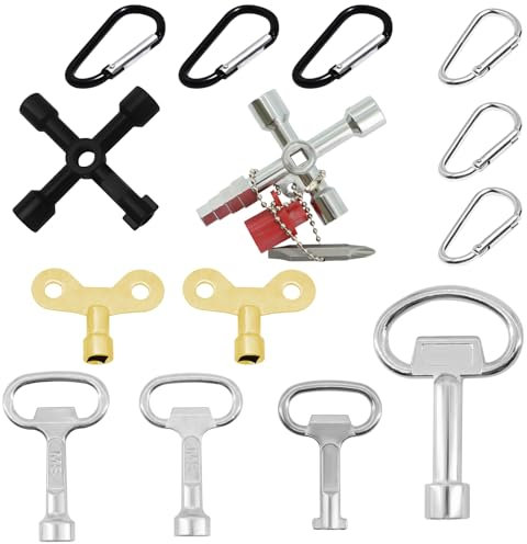lafo Set di 14 chiavi universali, chiavi per ventilazione del riscaldamento, chiavi quadrate, chiavi a 4 angoli, chiavi a 3 punti, chiave per armadio, rubinetto, chiave di sfiato