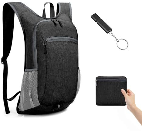 GOWTX 15L Faltbarer Wanderrucksack, Leichter Tagesrucksack, Atmungsaktiver Kleiner Verpackbarer Rucksack mit Überlebenspfeife, Wasserabweisender Outdoor Rucksack für Fitnessstudio Arbeit Reisen