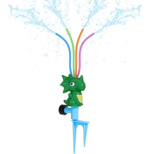 MoKo Water Sprinkler for Kids, Dinosaur Toddler Outdoor Toys with 4 Wiggle Tubes and Hose Clamp, Outdoor Play Toys Spray Up to 8ft, Summer Water Toys Sprinklers for Yard Lawn Garden Game, 1Pack, Green