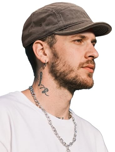 Clakllie Cotton 5 Panel Cap mit Kurzem Schirm Flat Brim Caps Herren Dad Hut Outdoor Sports Cap Running Mütze,BSAD2514-Brown