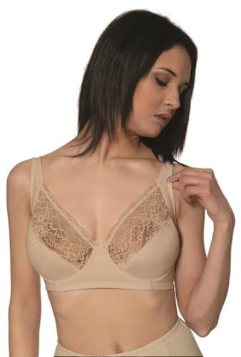 BeMyco Reggiseno con Ferretto Coppa D – Made in Italy – Spalline Larghe Regolabili – Pizzo e Cotone – con Chiusura a Tre Regolazioni (IT, Taglia della Coppa & Taglia della Fascia, D, 6, Nudo)