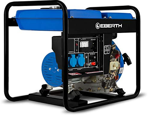 EBERTH 2000 Watt Notstromaggregat Diesel, Stromerzeuger Stromaggregat mit 3,8 PS Dieselmotor, 4-Takt, 2x 230V, 1x 12V, Automatischer Voltregler AVR, Ölmangelsicherung, Seilzugstarter