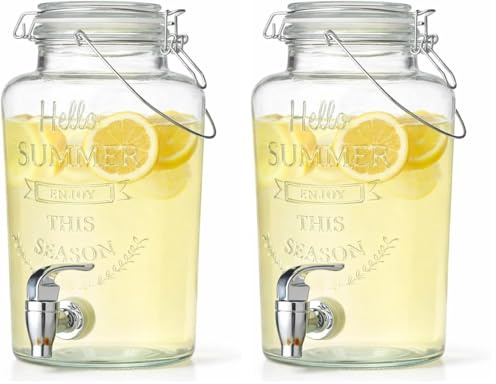 Point-Virgule Distributeur boissons avec robinet Hello Summer fontaine à boisson à robinet avec robinet 3L - Transparent (Lot de 2)