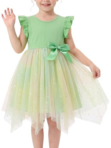 Miipat Flickklänningar tyll prinsessa småbarn flickklänning sommar flygande ärmar barn tutu klänning för födelsedagsfest bröllop festtåg, gRÖN, 3-4 År