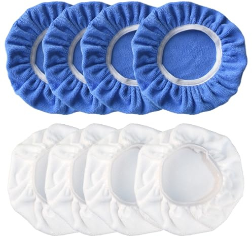 8 Pièces Tampons de Polissage Bonnet de Polissage en Microfibre Polissage pour Capot Voiture pour 230-250mm Polisseuse Voiture Lustrage et Cirage, 4 Bleu et 4 Blanc