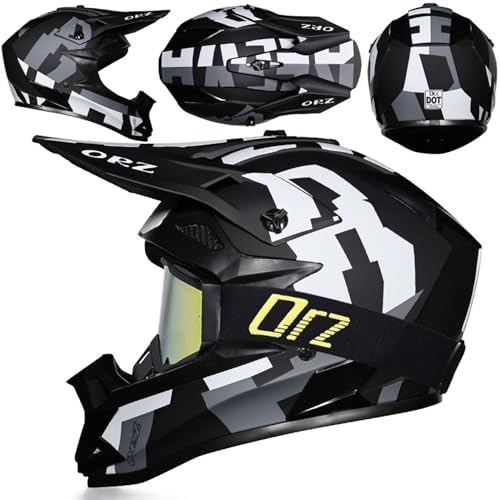 Motocrosshelme ECE Motorradhelm Downhill Full Face ATV Helm Crosshelm Herren Damen Dirt Bike Off Road Helm Erwachsene Integralhelme Mit Brillen Für MTB, Enduro, Quad,Black~4-L