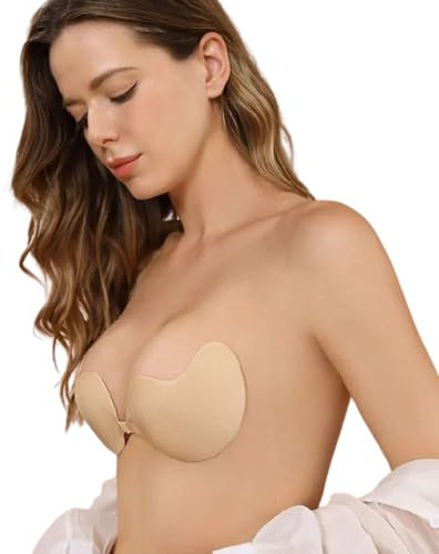 Boolavard Sticky Bra Backless Adhesive Strapless Invisible Push Up Stick on Bras for Women Dresses (UK, Cup & Band, C, Mango Nude)