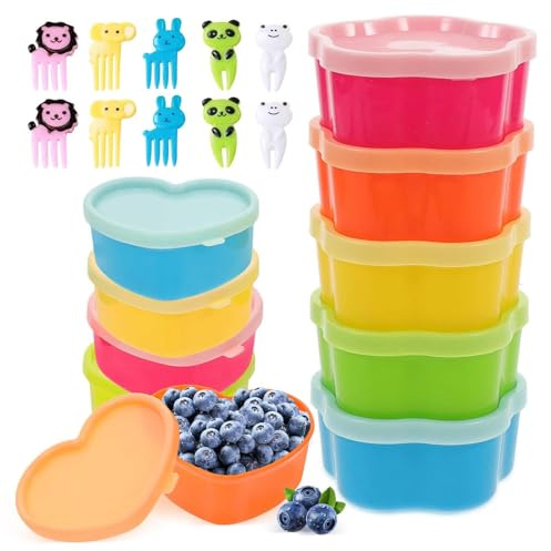 10pcs Small Food Containers with Lids, with 10 Animal Fruit Fork(5 colours)