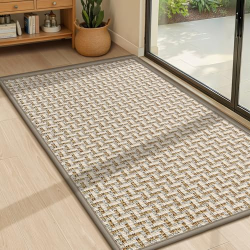 LEKEEPGO Felpudo Entrada Casa 60x90cm, Alfombra Entrada Casa Antideslizante, Tapete Entrada Absorbentes, Alfombrilla Lavable para Balcón, Pasillo, Cocina, Gris