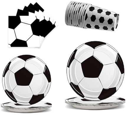 JSRHEEM Juego de vajilla decorativa para fiestas de fútbol, juego de 50 piezas, platos y vasos, incluye servilletas, adecuado para 10 personas (Football-1)