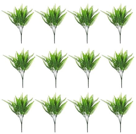 mophrati 12 Uds. De Plantas de Helecho Artificiales de 7 Tenedores, Hojas de imitación Falsas, jardín Realista, Oficina, Fiesta, Boda, hogar, decoración de