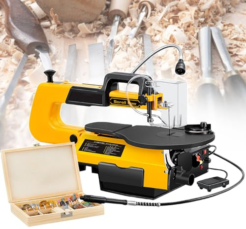 pealiritansemen Electric Scroll Saw 180W - 16 Inch Throat Width, 550-1650 Rpm, Heavy-Duty Scroll Saw, 50 mm Cutting Thickness - Perfect for Wood DIY Projects, with Flexi Shaft + Foot Pedal