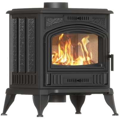 KRATKI Kaminofen Gusseisen Holzofen KOZA K6 6,5kW Ø150 BImSchV 2 EEK A+ | Freistehend aus Gusseisen, schwarz, 82,9% Wirkungsgrad, raumluftunabhängig, Ecodesign, Flamme Verte 7