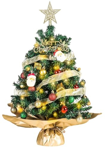Joyesplay 60cm Small Christmas Tree,Mini Table Top Christmas Tree Small Xmas Tree with Branch Tips Star Tabletop Christmas Decoration Set(Green 2)