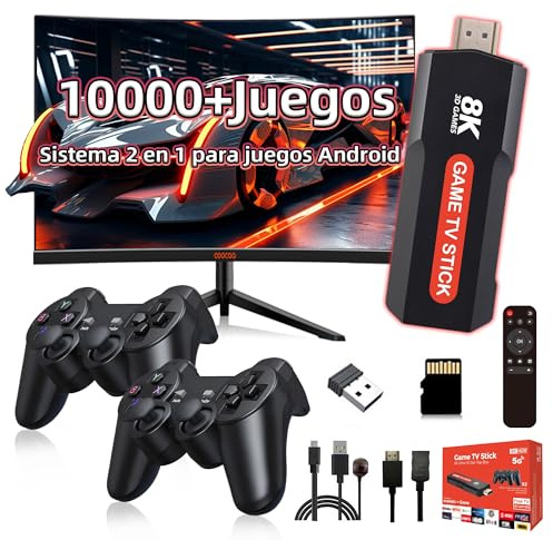 X2 Retro Game Stick,Consola Retro de Doble Sistema para Android y Videojuegos,40+ emuladores,10000+ Juegos,WiFi 2,4G+5G,4K HD,Consola portátil con Doble Mando inalámbrico 2,4G, Plug & Play (64G)
