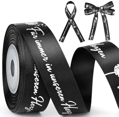 20 Mm X 9 M Trauerschleife mit Text Personalisiert, für Immer In Unseren Herzen, Schleifenband Schwarz für Verpacken Von Trauergeschenken Verpackungsfotorahmen Trauerkranz Blumenstrauß