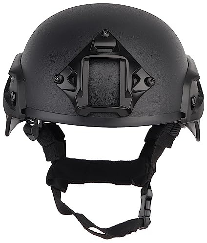 Casco Tattico Nero, Leggero Con Guide Laterali E Supporto - Calotta In ABS Per Addestramento E Uso All'aperto