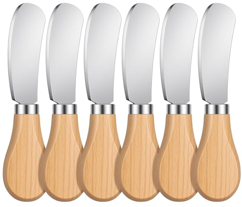 Exircy 6 Pcs Small Cream Cheese Spreader Knives Set, Butter Knife Spreader Bulk Stainless Steel Butter Knife with Wooden Handle for Cold Butters, Jam, Charcuterie, Pastry, 4.8 Inch
