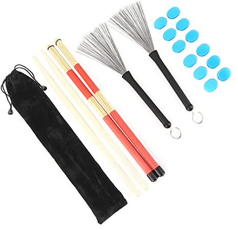 Taidda Drum Rute Kit de Baguettes Réglables avec Amortisseur de Brosse, Outils pour Instruments de Musique, Batteur Essentiel, Caoutchouc + Fil D'acier + Matériau en Bambou (M02761 bleu)