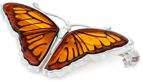 Silver morphofalter-brosch E23 M med konjak sten- 925 sterlingsilver, gåva för kvinnor