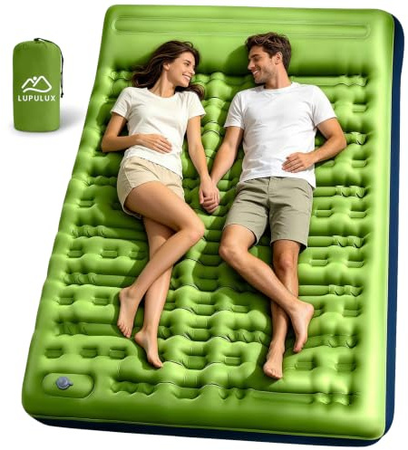 Matelas Gonflable 2 Personnes 12CM Camping, Pompe Pied & Oreiller Intégrés | Anti‑Fuite, Ultraléger TPU Nylon Étanche, Compact et Portable avec Sac de Rangement, pour Randonnée, Plage, Tente et Voyage