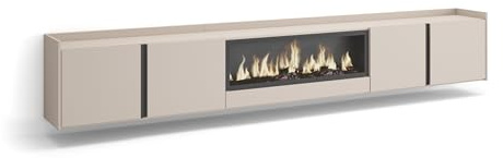 Skraut Home | Mueble TV | Muebles de salón, almacenaje | 315x50x35 cm | para televisión hasta 80 | Chimenea eléctrica XXL | Colgado, Suspendido | Estilo Moderno | Beige