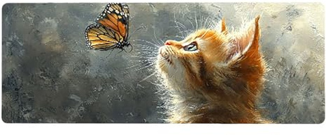 Large Mouse Mat, 30x60cmx3mm, Gaming Mouse Pad, Rubber Base, Stitched Edges, Water Resistant Easy Clean, For All Types, Extend Desktop Protection, Office Men's Gifts, Yellow Butterfly Kitten D1YY-545