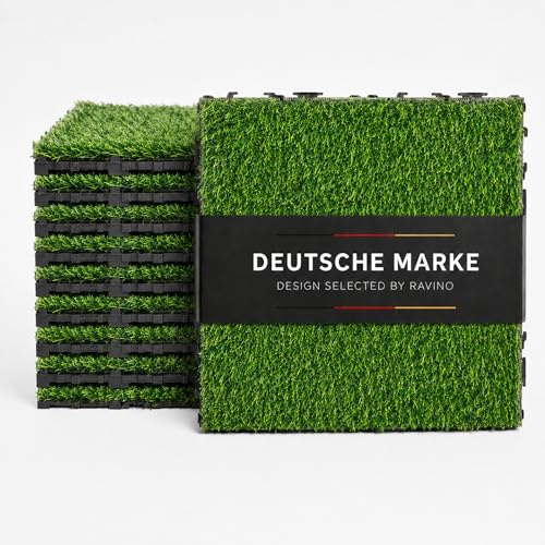 Ravino TerraKlick WPC Klickfliesen Gras | 11 Stück 30x30cm, 1m², Grün | Kunstrasen-Optik Sattgrün, Klicksystem, wetterfest, Balkonfliesen & Outdoor Bodenbelag für Balkon, Terrasse & Garten