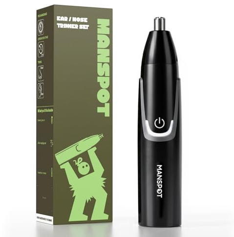 MANSPOT Tondeuse Nez et Oreilles Homme, Tondeuse Nez Électrique, Rechargeable USB-C, Étanche, Lames Double Tranchant, Tête Amovible et Lavable, pour Nez, Oreilles et Sourcils