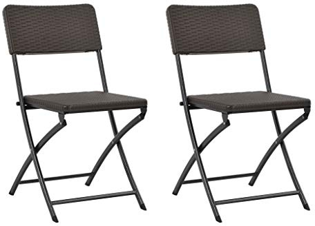 Mhdvray 2er Set Klappstühle für Garten und Terrasse, Klappbare Gartenstühle in Rattan-Optik aus HDPE und Stahl, Braune Balkonstühle für den Außenbereich, Platzsparend Klappbar