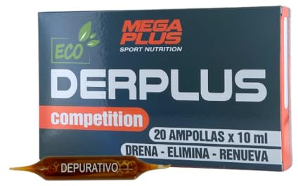 Detox Adelgazante Potente - Derplus - Mega Plus - Diurético para la Retención de Líquidos - Diente de León, Cardo Mariano, Alcachofa, Bardana, Melisa - 20 Ampollas de 10 ml