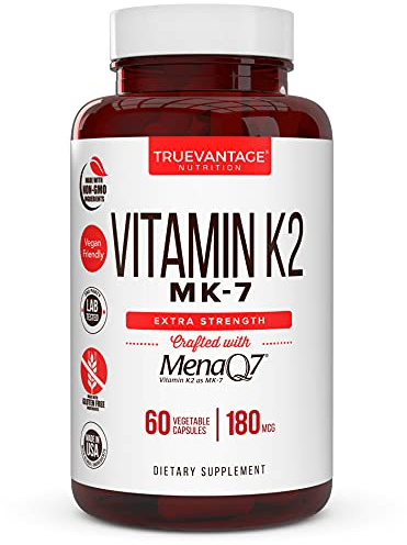 Vitamin k2 MK-7 Supplement 180mcg -Vitamin K2 Supports Bone & Heart Health for Cardiovascular Calcium Absorption from Arteries- 60 Easy to Swallow Vegetable caps of MenaQ7 K2 MK7