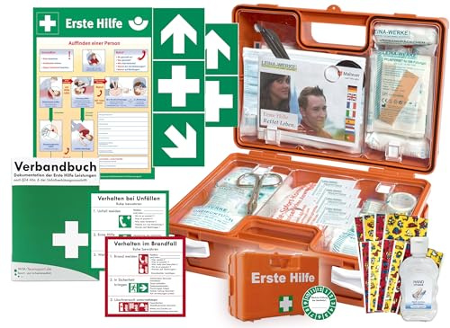 Erste-Hilfe-Koffer KITA M1 -Komplettpaket- nach aktueller DIN/EN 13157 für Betriebe + DIN/EN 13164 für KFZ inkl. 1.Hilfe AUSHANG & Folienaufkleber