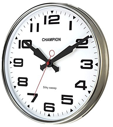 Champion Bold Classic Sweeping Seconds Hand Quartz Wall Clock with Domed Glass lens (silver)