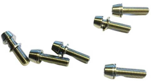 [6er Set] M5 x 18mm Titan Schrauben für Fahrrad Vorbau, DIN 912 konisch mit Unterlegscheiben, Grade 5 Titanium Bolts, Silber