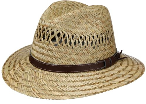 Lipodo Classic Traveller Strohhut mit Kunstleder Garniturband Made in Italy Damen und Herren Frühling Sommer