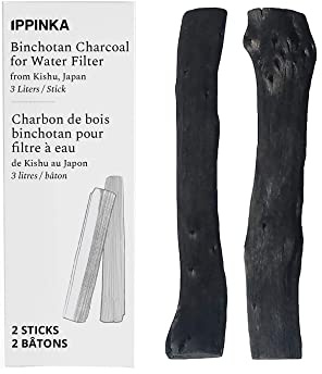 Binchotan Charbon de Kishu Japon – Bâtons de purification d'eau pour une eau délicieuse, 2 bâtons, chaque bâton filtre jusqu'à 3 litres d'eau