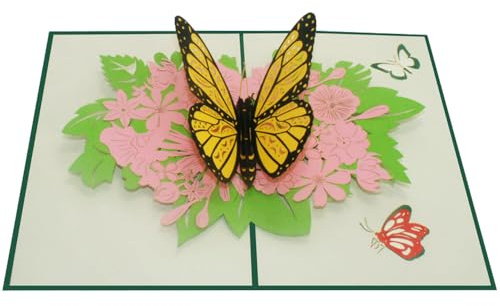 Sweetpopup® Pop-Up Karte Schmetterling & Blumen - 3D Glückwunschkarte für Frauen - Perfekt zum Geburtstag, Muttertag oder als Dankeschön - 013