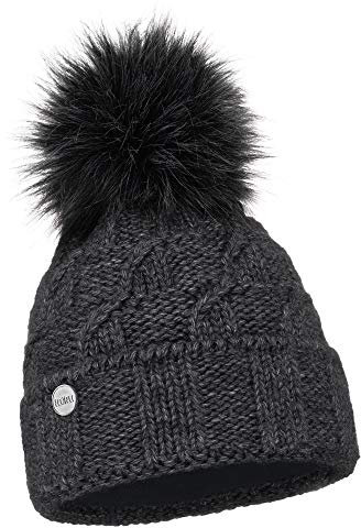 ELIMELI Damen Winter Mütze warme Strickmütze Wintermütze mit Bommel Slouch Strick Beanie Damen Bommelmütze für Winter Hergestellt in EU Farbenauswahl 17528 (Dunkelgrau)