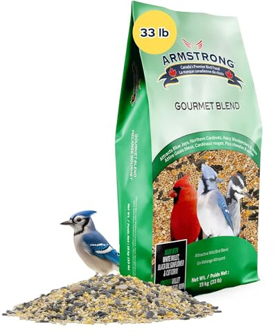 Armstrong Bird Food Gourmet Blend, 33 Pounds - with White & Red Millet, Cut Corn, Wheat, Black Oil Sunflower, Striped Sunflower, Peanuts & Safflower for Blue Jays and Northern Cardinals