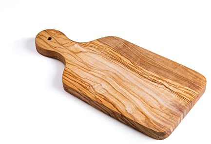 DARIDO Rustikales Olivenholz-Wendebrett mit Griff - Handgefertigt - ca. 35 x 17 (+-3 cm) - Servierbrett - Frühstücksbrett - Charcuteriebrett - Käsebrett - Küchenschneidebrett