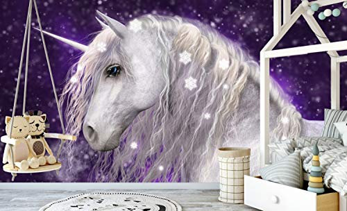 Vliestapete Poster Fototapete Einhorn lila Glitzer Mädchen Größe 100 x 50 cm