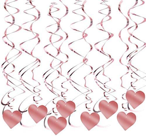 Pinsheng 30 Stück Roségold Hängende Spiralen, 2 Arten Luftschlangen Herz Deckenwirbel Rote Strudel Doppelspirale Hängen für Party, Valentinstag, Jubiläum, Hochzeit, Geburtstagsfeier Dekorationen