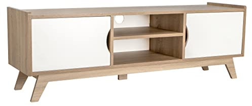 MyosHome - Mueble TV Salon Mesa para TV Color Roble Sonoma y Blanco 150 x 40 x 50 cm. Apolo