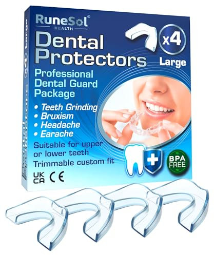 Runesol Ferula Descarga Bruxismo, 4pcs Grande Bruxismo Dental Noche, Sin BPA y Dispositivo Dédico CE Ferula Dental Bruxism, Protector Bucal para Dormir, Bruxism, Roncar, Deporte, Funda Dientes