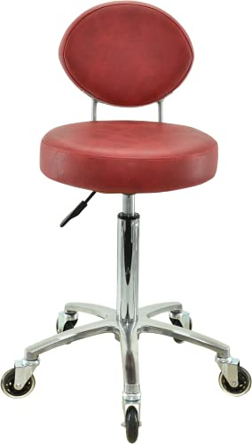 VAKON SALON - Premium Rollhocker Rot mit ovaler Lehne höhenverstellbar von 55 bis 75 cm - Rundsitz- Drehhocker Arbeitshocker Praxishocker